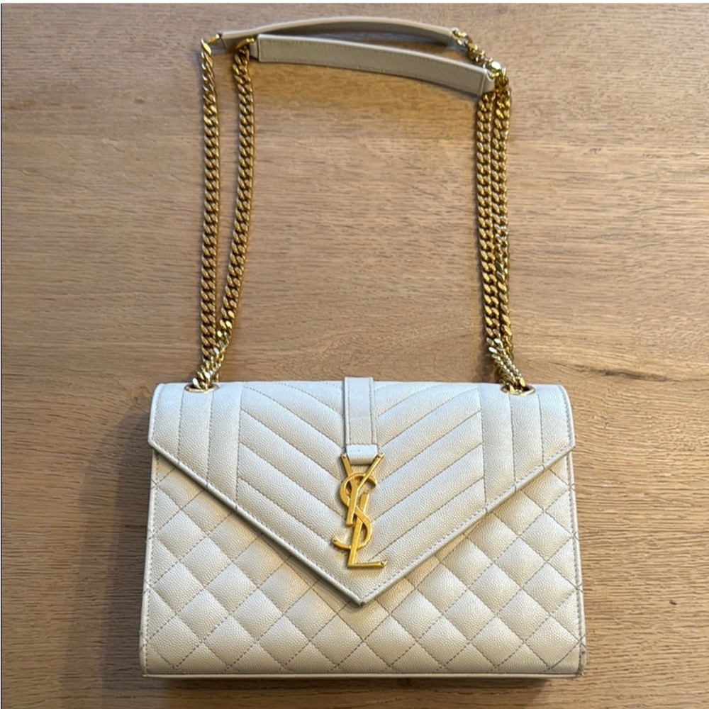 Yves Saint Laurent Medium Envelope Matelasse Blanc Crossbody Bag